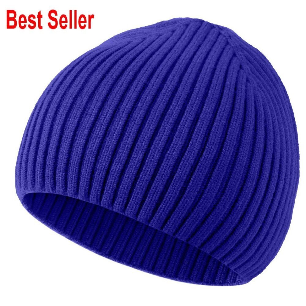 Wool Blend Beanie Seamless Knit Winter Hat Unisex Cuffless Fisherman Cap